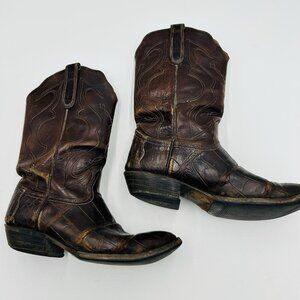Vintage NOCONA Brown Alligator Belly Leather Cowboy Western Boots Men's Size 9